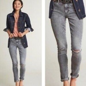 Cabi 3939 High Rise Light Gray Distressed Skinny Jeans Vapor Wash Size 4